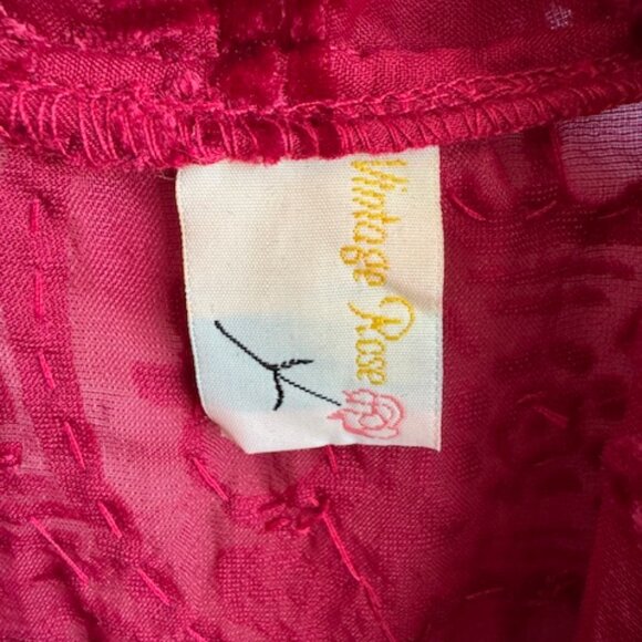 VINTAGE ROSE Stevie Nicks style Sheer Red Burnout Velvet Beaded KimonoCoat - Picture 2 of 9